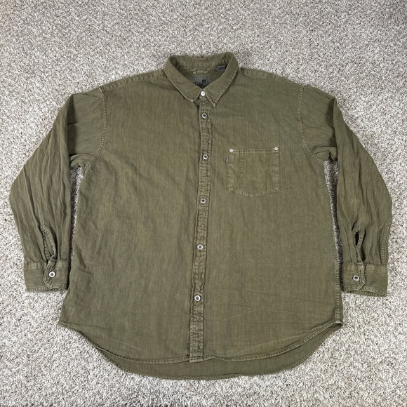 Levi's SilverTab Other - Levis SilverTab Shirt Mens Large Olive Green Relaxed Fit Cotton Button Up Denim
